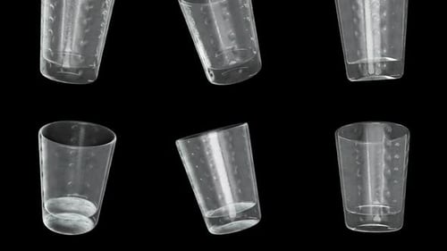 Sammlung transparenter Plastikbecher in verschiedenen Winkeln