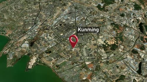 Kunming City Zoom (China) from Space to Earth