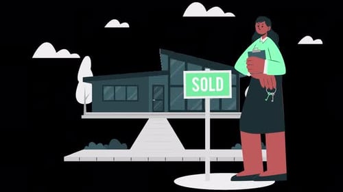 home for sale with sold sign, home for sale animation 4k on alpha channel