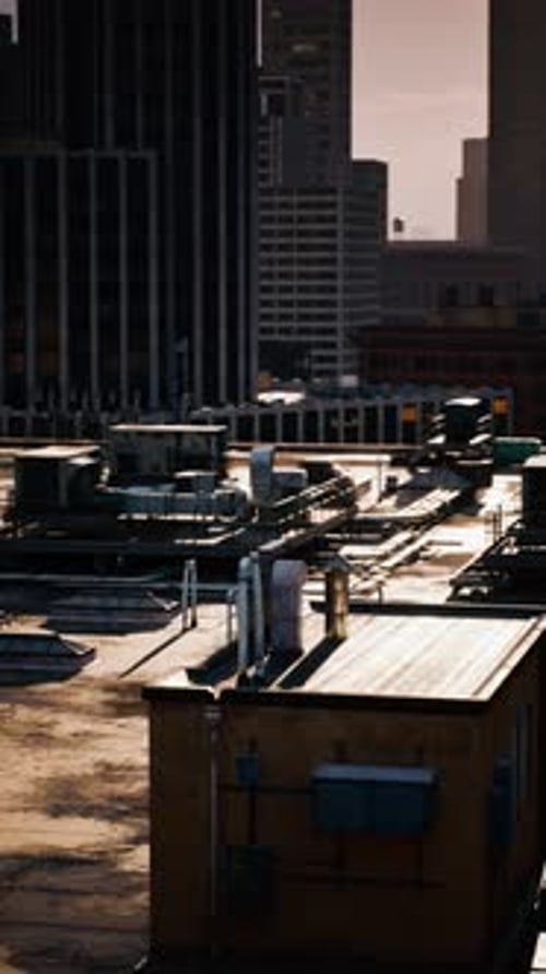 Cityscape View From Rooftop Showcasing Urban Life and Architecture at Sunset