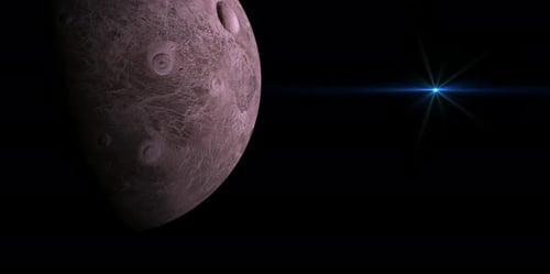 Fiktives 3D-Rendering von Ceres wie ein Planet im Weltraum.