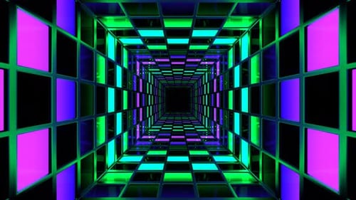 Purple And Turquoise Bright Square Screens Tunnel Background Vj Loop In 4K