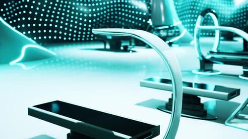 Futuristic Neon Digital Stage with Animated Display Platforms