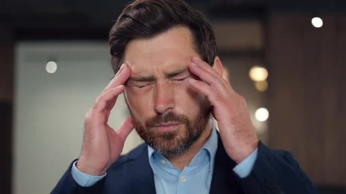 Office Employee Suffering From Strong Migraine After Working Whole Day