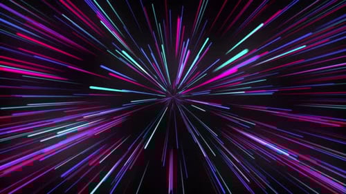 Multi-colored, rainbow splash of glowing synthetic lines. Abstract data flow tunnel radial lines exp