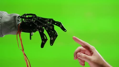 Human and Robot Handshake Artificial Intelligence AI Design Creation Hands Man with Mechanical Arm