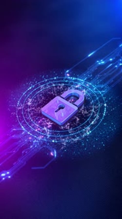 Secure Data Encryption Lock on Futuristic Circuit Background Padlock Representing Network Safety