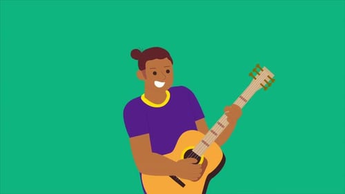 Animated Flat Design Illustration of Person Playing Guitar