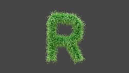 3D animation green grass letter R