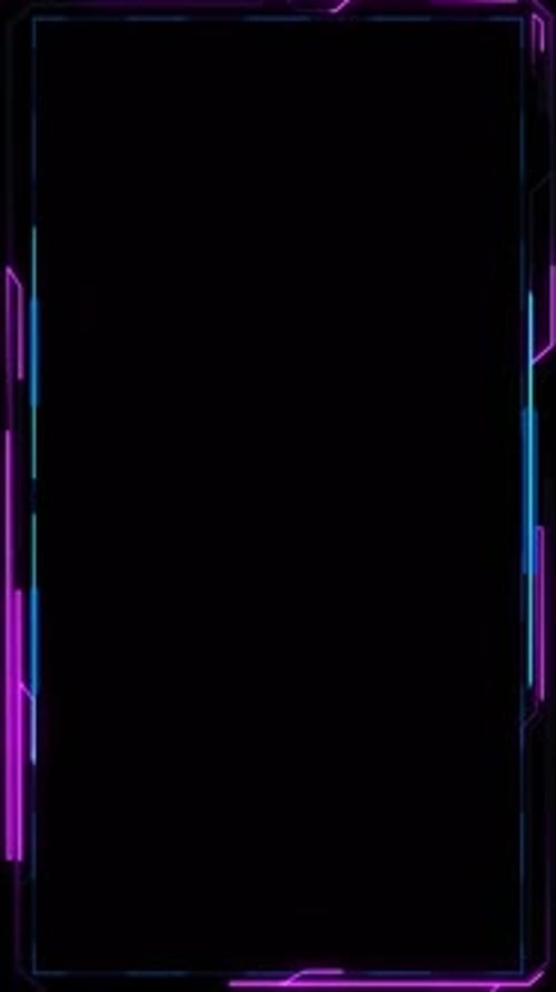 Cyberpunk-Interface-Frame, Neon-Highlights, Rahmen, verzerrtes HUD im Cyberpunk-Stil, umrandet mit intensiver