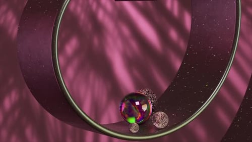 Mystical 3D Animation of Sparkling Orbs on a Cosmic Curved Path with Ethereal Red Lighting