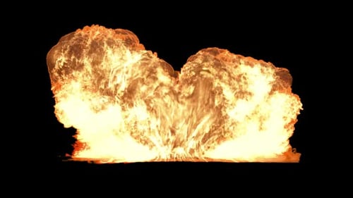 Vista frontal de explosión masiva sobre fondo transparente