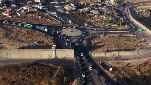 Palestine Cars waiting at Hizma Checkpoint Aerial