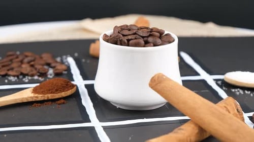 Coffee Beans with Cinnamon and Sugar Close Up