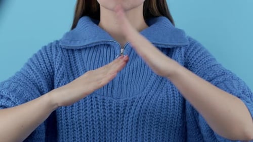 Hands Showing Timeout Gesture Limit Stop Time Break on Blue Studio Background