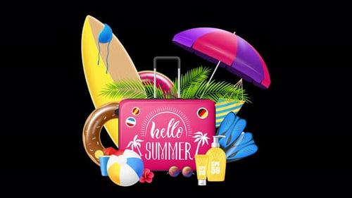 summer season, beach vacations animation 4k on alpha channel