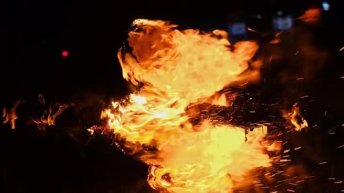 Blazing Straw Effigy During Traditional Slavic Farewell To Winter
