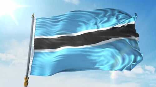 Botswana Flag Waving in the Wind with Blue Sky