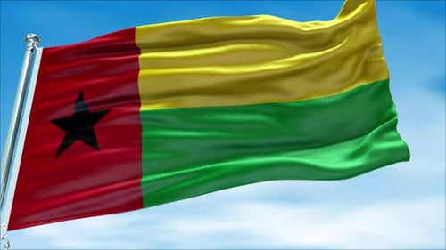 Guinea Bissau Flag Waving in Realistic Fabric Animation