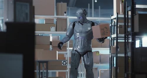 Cybernetic Funny Robot Dancing at Work Enjoying Modern Job at Services Post Office Department