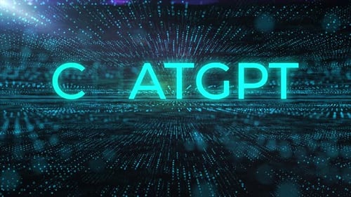 Chat GPT Flackernde Textanimation mit digitalem Science-Fiction-technologischem Hintergrund