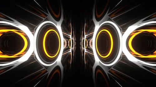 Orange And White Neon Flashing Rings In Reverse Tunnel Background Vj Loop In 4K