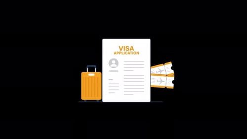 Animated Travel Visa Application with Airplane Tickets