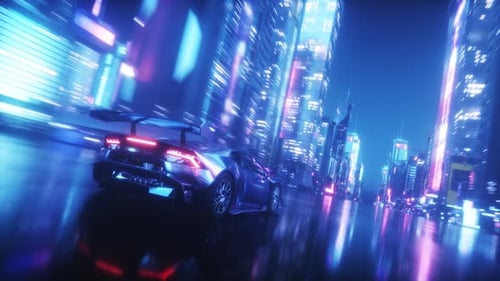 Riding Sport Car In Cyberpunk City