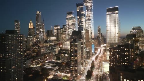 NYC Manhattan at Sunset City Lights Night in Manhattan NYC Aerial View New York City Illuminated NYC