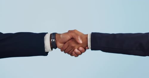 Business people, shaking hands and studio deal, partnership or financial agreement