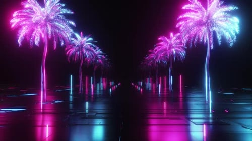 Futuristic Neon Palm Trees Tunnel Seamless Loop Background