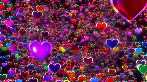 Bunte neonglühende Herz-Hintergrundschleife für Love and Ce