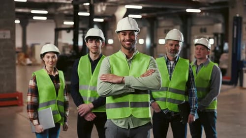 Diverse Team of Industrial Workers in Warehouse