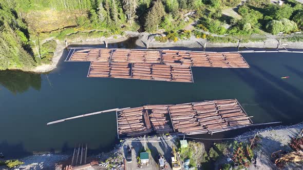Aerial video of logging yard and machinery in British Columbia, Canada ...