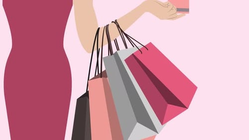 Cartoon Character Holding Shopping Bags and Credit Card