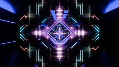 Futuristic Tunnel with Neon Lights and Endless Depth