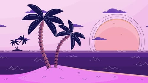 Beach palms sunset lo fi animated cartoon background