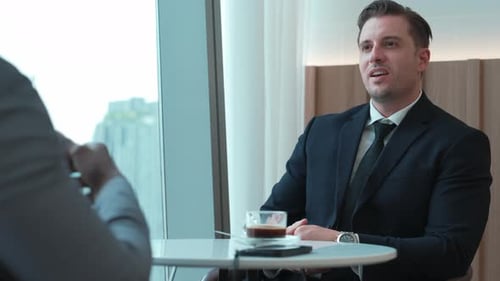 Ornament office with cityscape view, business college or MBA student discussing