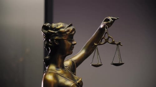 Legal and Law Concept Statue of Lady Justice on Background Move Camera