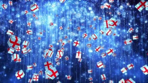 Falling Christmas Gift Boxes on Sparkling Blue Background Loop