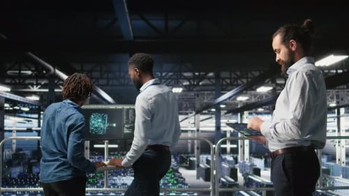 Data Center Computer Scientists Using Devices to Review AI LLM Visualizations