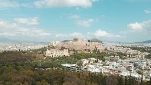 The Acropolis In Athens Greece From The Seven Muses Hill Drone Tracking In 4K 60FPS
