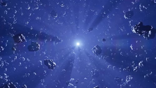 Um campo denso de asteróides com uma estrela brilhante