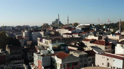 Flying Over City Buildings And Houses In Istanbul, Turkey - aerial drone shot