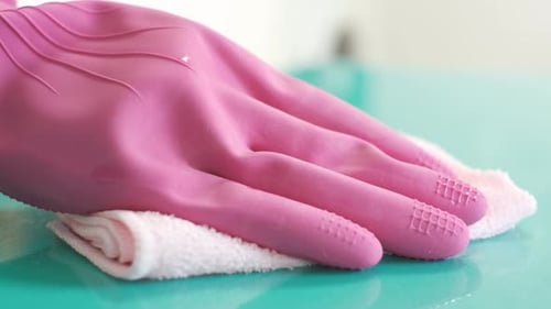 Gloved Hand Wipes Surface Clean