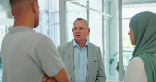 Manager, collaboration and meeting with a business man talking to his team in the office