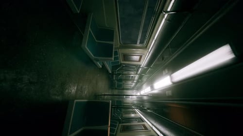 Vertical Empty Metal Subway Train in Urban Chicago