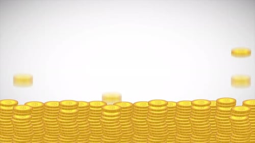 Animated Golden Coins Falling and Stacking in Flat Design Style