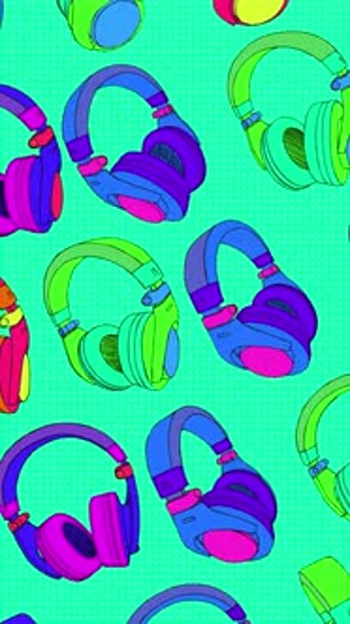 Animated Retro Pop Art Headphones Seamless Vertical Loop