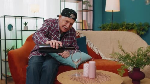 Adult Man Drinking Wine on Sofa